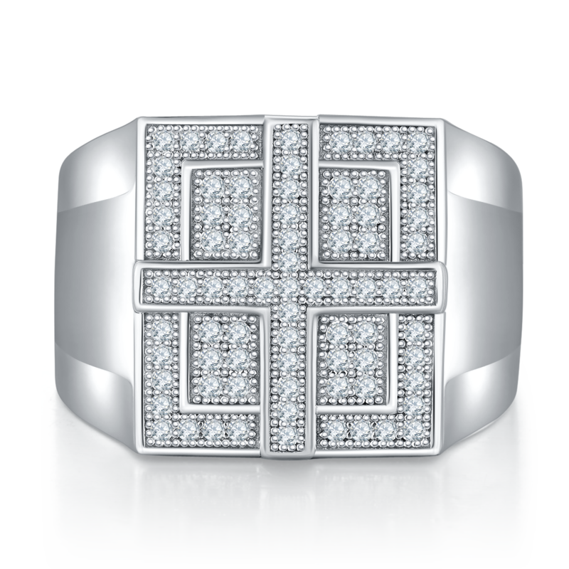 R3867豪镶S925银镀白金MoissaniteMen's Ring厘石D级0.53ct